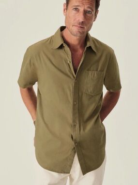 BUCK MASON DRAPED TWILL S/S ONE POCKET SHIRT, men’s size M
